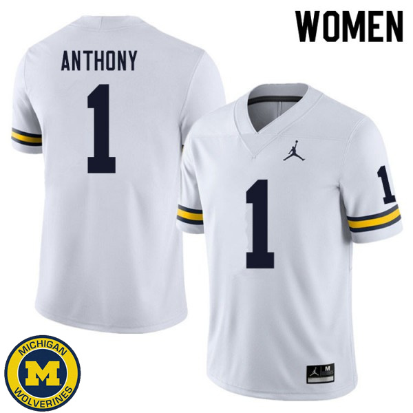 Womens University of Michigan #1 Andrel Anthony White Replica Stitch Jersey